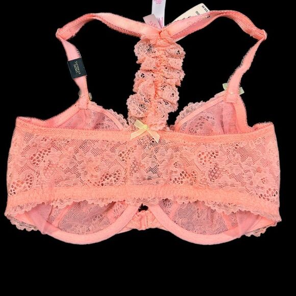 Victorias Secret Dream Angels Unlined Demi sequin Embellished Lace bra Coral - Picture 3 of 3